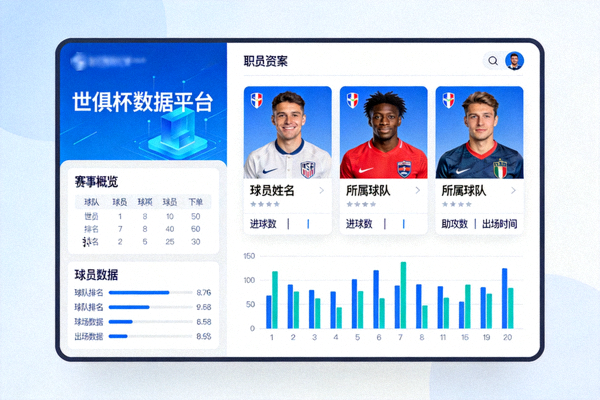 世俱杯数据平台界面与球员资料统计示意画面